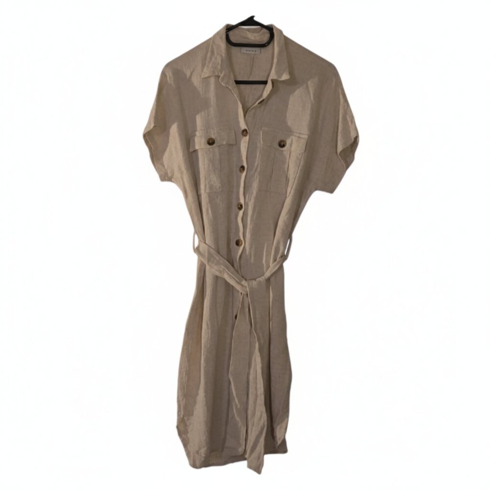🌟 KAFFE Gorgeous unique belted shirt dress in linen color US 6 Euro 38 - Picture 2 of 13